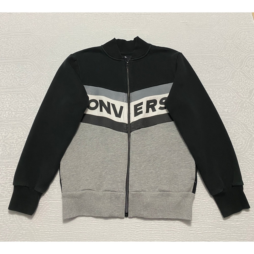 Kids Converse Track Jacket‎ Large 12-13 Years Black Gray Zip Up Color Block Logo